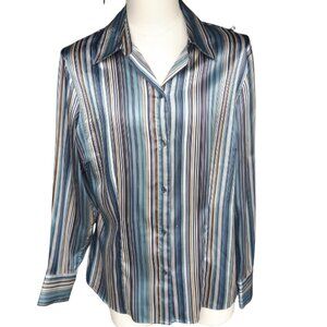 Mantles SZ 14 Women's Satin Striped Button Up Blouse Shirt